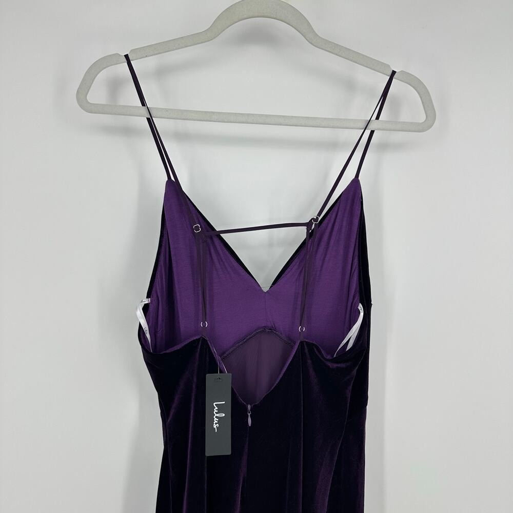 Lulus You Look Stunning Dark Purple Velvet Ruffled Maxi Dress Size L Formal NEW - Picture 8 of 15